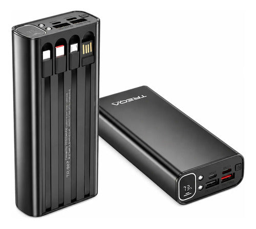 Powerbank 20000mah Carga Rápida Luz Led Cables Integrados
