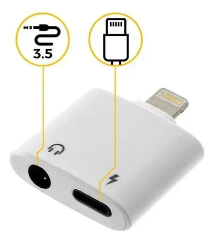 Adaptador Splitter Compatible Con iPhone Dual Carga Y Audio Blanco