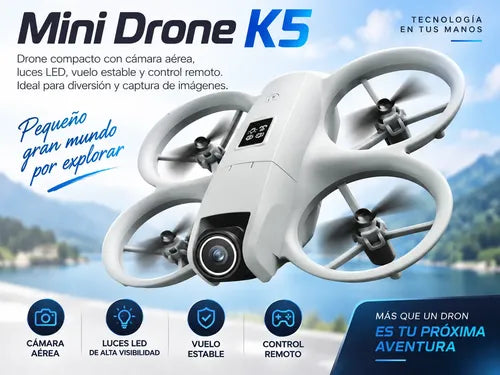 Drone Mini K5 2.4ghz Cámara Aérea Control Remoto Luces Led Gris