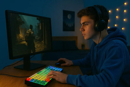Teclado Gamer Weibo Wb333 Mini Rgb Iluminación Multiefecto Usb-c Compacto Negro Español Latinoamericano