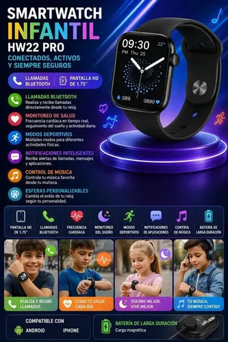 Smartwatch Infantil Diegmark Hw22 Pro Con Llamadas Bluetooth Y Pantalla Hd De 1.75  Negro Hebilla