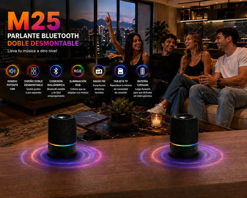 Parlante Inalámbrico M25 Doble Rgb Desmontable 10w Radio Fm