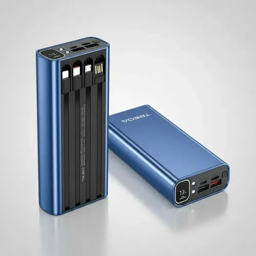 Power Bank 20000mah Gran Capacidad 4 Cables Integrados Carga Rápida Pd Pantalla Led Linterna Led Batería Portátil... Azul