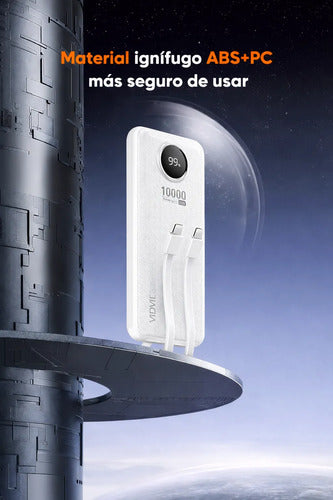 Powerbank 10000mah 22.5w Con Cables Compatible Con iPhone Blanco