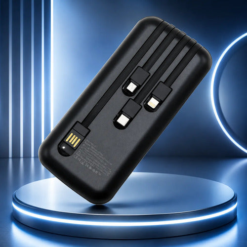 Power Bank Carga Rápida 10000mah 22.5w Pd 4 Cables Integrado Negro