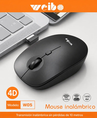Mouse Inalámbrico W05 Bluetooth 5.0 Y 2.4 Ghz 1600 Dpi Negro