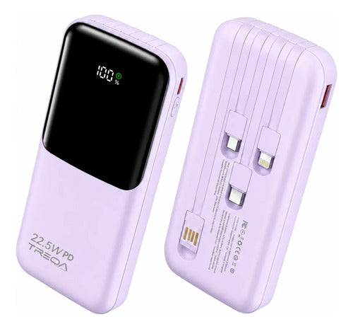 Power Bank Carga Rápida 10000mah 22.5w Pd 4 Cables Integrado Lila