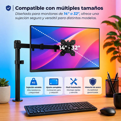 Soporte Monitor Articulado 14 A 32 Pulgadas Vesa 8kg 360° Negro