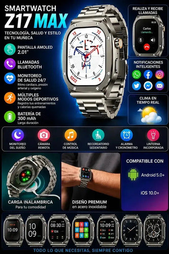 Smartwatch Diegmark Z17-max Para Hombre Y Mujer Con Llamadas Bluetooth Y Pantalla Amoled 2.01  Plateado Metalica
