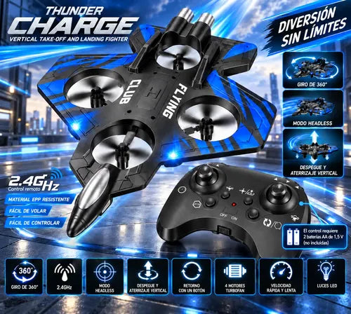 Avión Thunder Charge 2.4ghz Control Remoto 360o Para Jóvenes Negro
