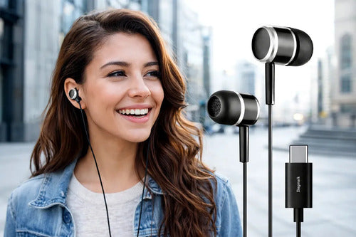 Audífonos In-ear Tipo C Hi-fi Con Micrófono, Sonido Estéreo Y Bajos Potentes Para Android Negro
