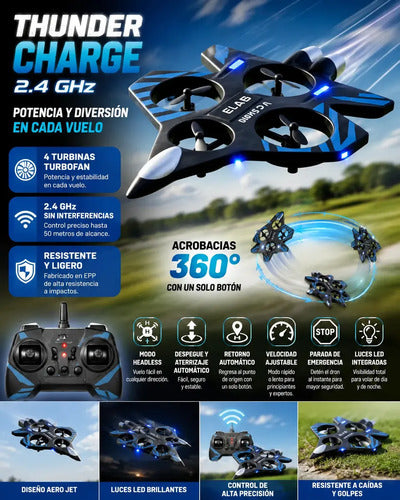 Avión Rc Thunder Charge Aero Jet Con Control Remoto Para Niños Azul