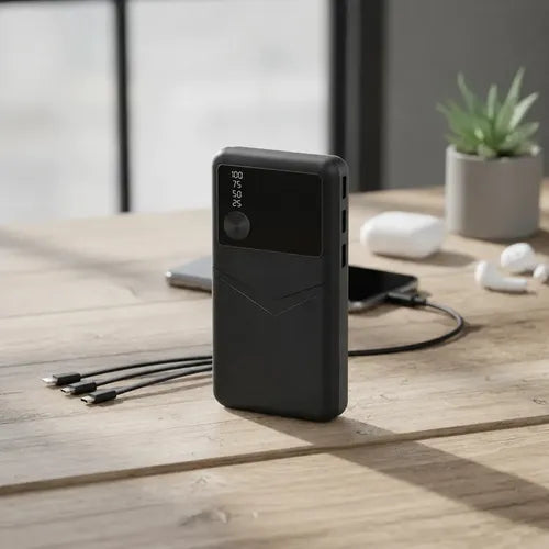 Powerbank 10000mah 3 Cables Integrados 3 Usb Y Linterna Negro