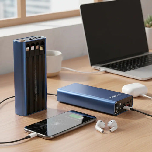 Powerbank 20000mah Carga Rápida Luz Led Cables Integrados