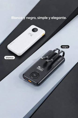 Powerbank 10000mah 22.5w Con Cables Compatible Con iPhone Negro
