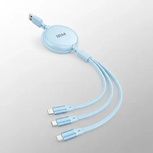 Cable De Carga Rápida Irm 3 En 1 De 100w, Retráctil Y Con Conectores Para iPhone, Micro Usb Y Tipo C Azul Claro