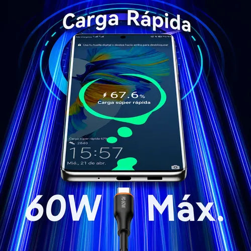 Cable Usb-c 1m 60w Carga Rápida Para Samsung Xiaomi Android