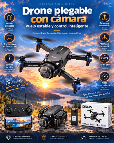 Drone Plegable Wifi Con Cámara Hd Control Remoto Giro 360° Gris