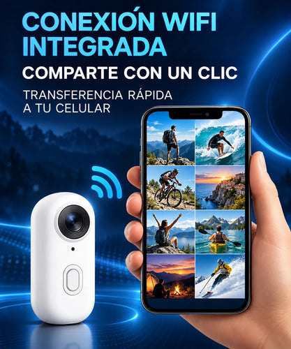 Mini Cámara Deportiva Wifi 1080p Sumergible Clip Magnético Blanco