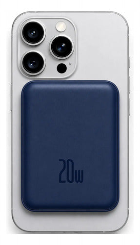 Kit Powerbank Magnético 5000mah Para iPhone Samsung + Bolso Azul/beige