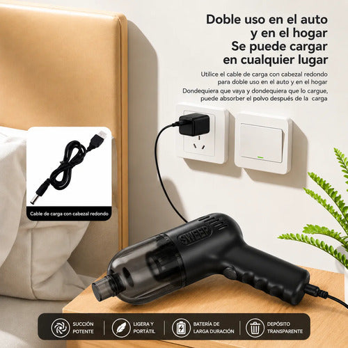 Aspiradora Inalámbrica Mini K20 Recargable Para Auto Y Hogar Negro