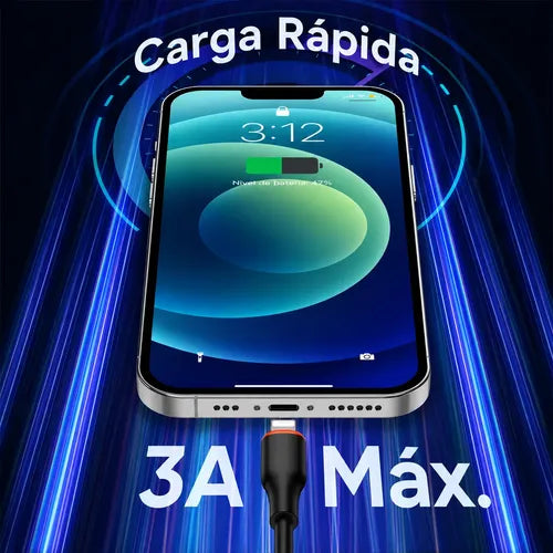 Cable Carga Rápida 3a Conector Usb-l Compatible Con iPhone Negro
