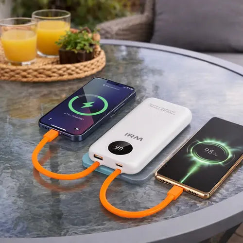 Power Bank Irm Ir49 De 10000 Mah Con Carga Rápida Y Cables Integrados Para iPhone Y Android Blanco