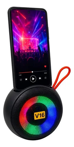 Parlante V16 8w Bluetooth Luz Led Soporte Celular Radio Fm Negro