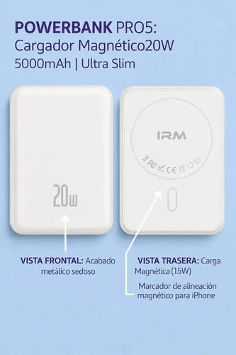 Power Bank Magnético Inalámbrico De 5000mah Con Carga Rápida Pd20w Para iPhone Y Android Blanco