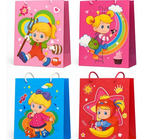 Bolsas De Regalo Infantiles Niña Pack 12 Diseños Animados Multicolores Diseño Variado