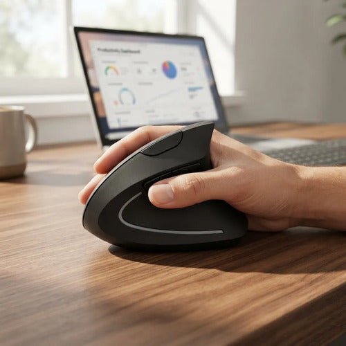 Mouse Vertical Inalámbrico Ergonómico Dpi Ajustable 6 Botone Negro