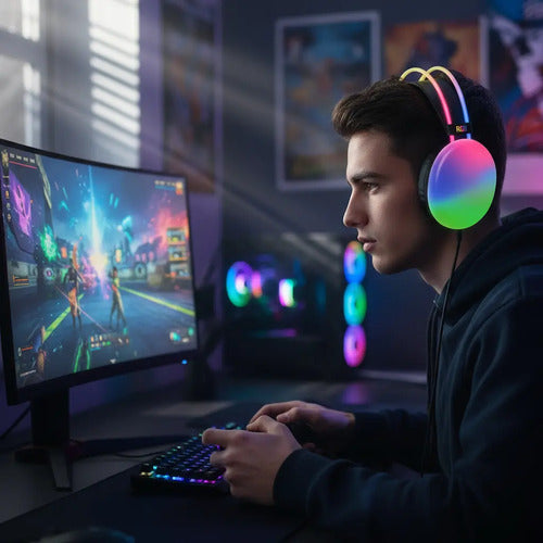 Audífonos Inalámbricos Rgb Pg580 Con Micrófono Y Luces Led