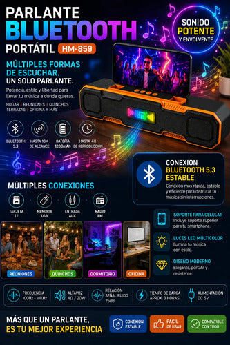 Barra De Sonido Bluetooth 10w Recargable 1200mah Stereo Naranja/negro
