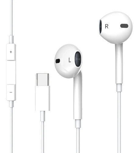 Audífonos Alámbricos Tipo C Para iPhone 15, 16 Y 17 Blancos Micrófono In-ear Negro