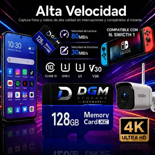 Tarjeta Micro Sdxc Diegmark 128 Gb Uhs-i U1 Clase 10 Para 4k, Con Adaptador Sd