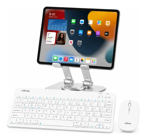 Kit Teclado Mouse Bluetooth Soporte Metal 360° Para Tablet