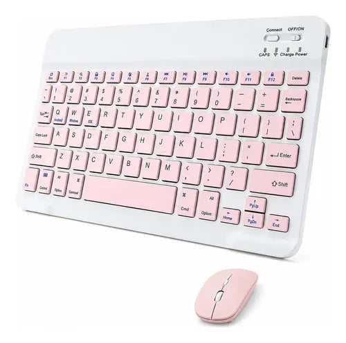 Kit Teclado Y Mouse Bluetooth Para Pc Tablet Y Celular Blanco/rosa Rosa Claro