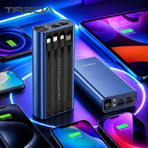 Powerbank 20000mah Carga Rápida Luz Led Cables Integrados