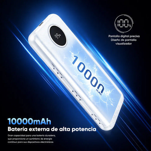 Powerbank 10000mah 22.5w Con Cables Compatible Con iPhone Blanco