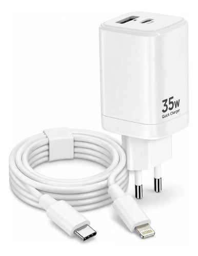 Cargador Para iPhone 35w 8 X Xr 11 12 13 14 Pro Max Color Blanco Con Cable Alta Velocidad Carga Rápida Milk White