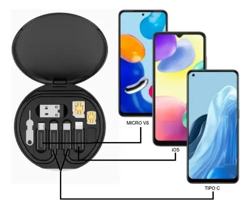 Kit De Cables 60w Carga Rápida Multifuncional Estuche Viaje Negro
