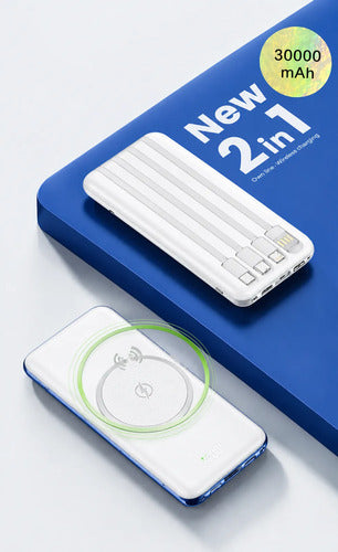 Powerbank 30000mah Carga Rápida Cables Integrados Universal Blanco