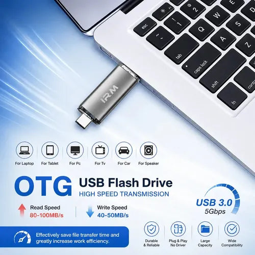 Pendrive Irm Otg De 64gb Con Usb 3.0 Y Tipo C Metálico Gris