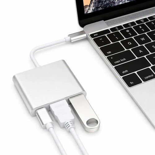 Adaptador Usb C A Hdmi 4k Y Usb 3.0 Para Carga Rápida De Notebook Y Tablet Plateado