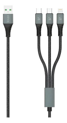 Cable De Carga Rápida 3 En 1 Usb 1.2m 3.0a Vidvie Cb4022 Gris Oscuro