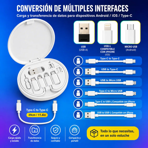 Kit De Cables Multifuncional 60w Tipo C Micro Usb Usb L Blanco