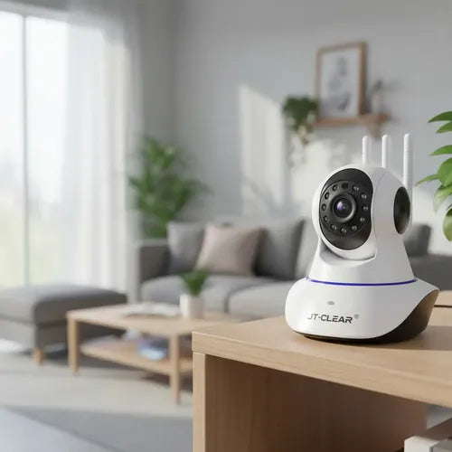 Cámara De Seguridad Wifi Jt-clear Hd Para Hogar Con Cabezal Giratorio Y Visión Nocturna Blanco