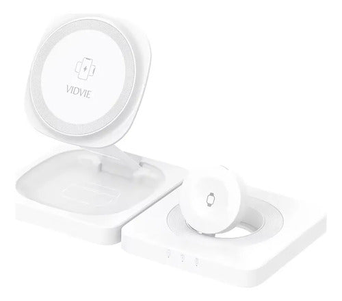 Cargador Inalámbrico Magnético Base 4 En 1 Plegable 15w Blanco