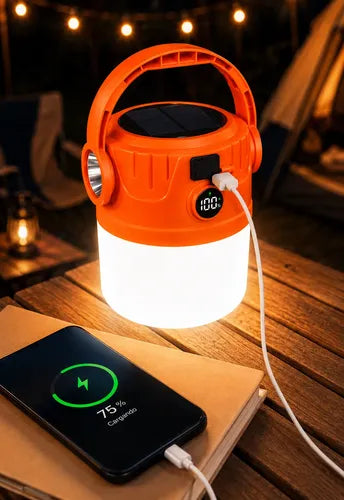 Lampara Solar Camping Farol Colgante Recargable Power Bank Naranja