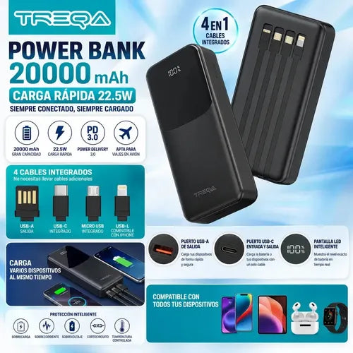 Batería Externa Powerbank 20000mah Carga Rápida Pd 3.0 22.5w